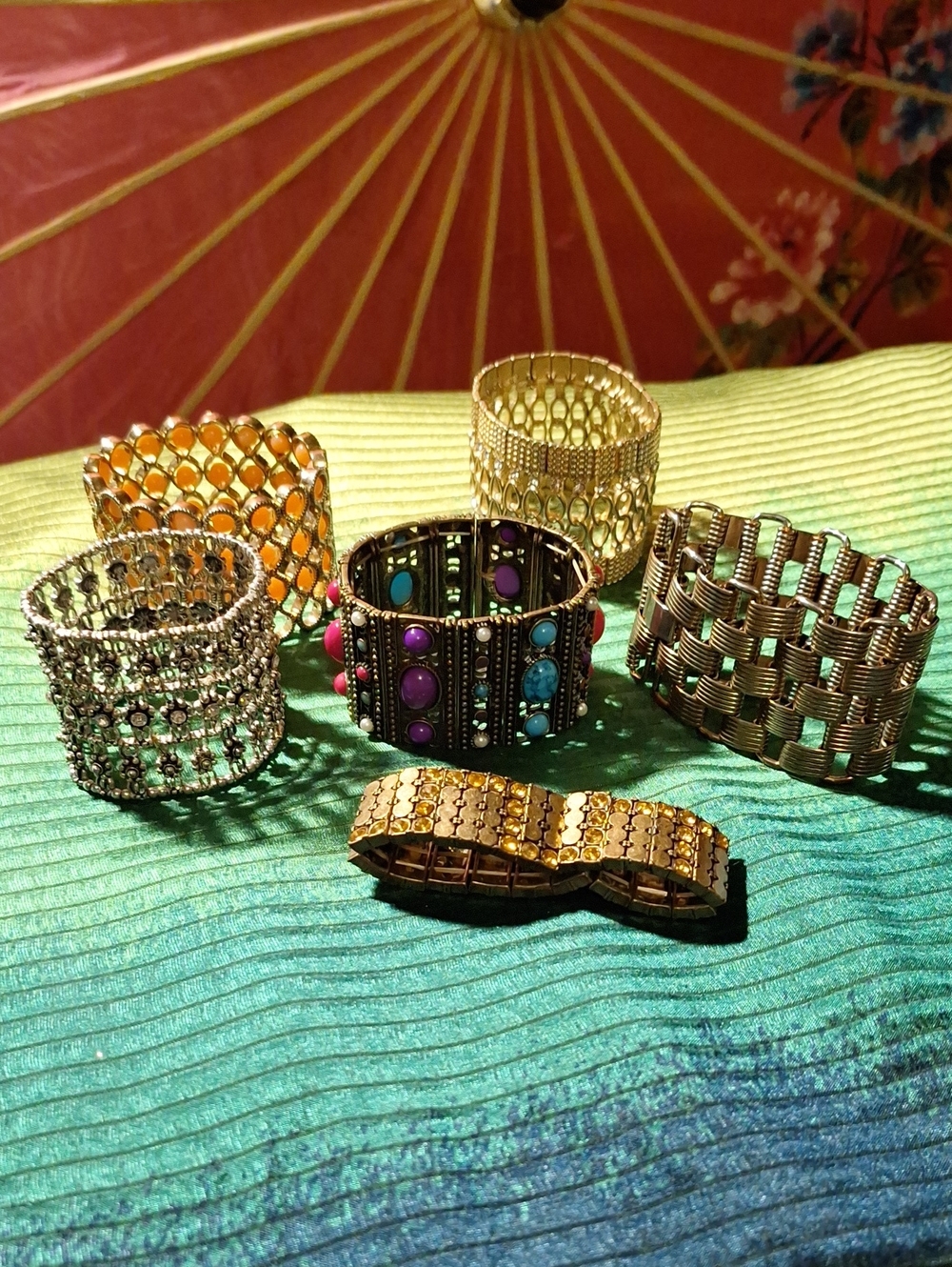 Gold and Multicolor Stretch Bracelet Set - Women Jewelry